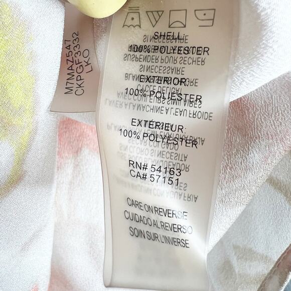 CALVIN KLEIN Abstract Floral-Print Roll-Tab Blouse Button Up Multi Womens Size L - Picture 6 of 7